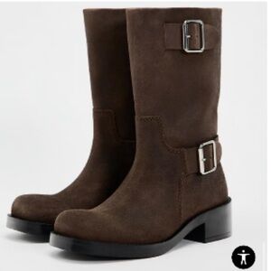 ZARA BUCKLED SUEDE ANKLE BOOTS brown 7.5 (38)